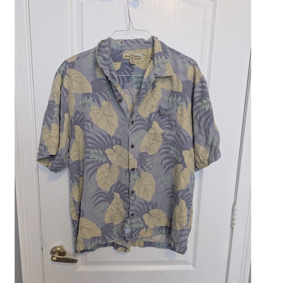 Tommy Bahama Other - Tommy Bahama Mens XL 100% Silk Tropical Leaf Print Short Sleeve Camp Shirt Blue